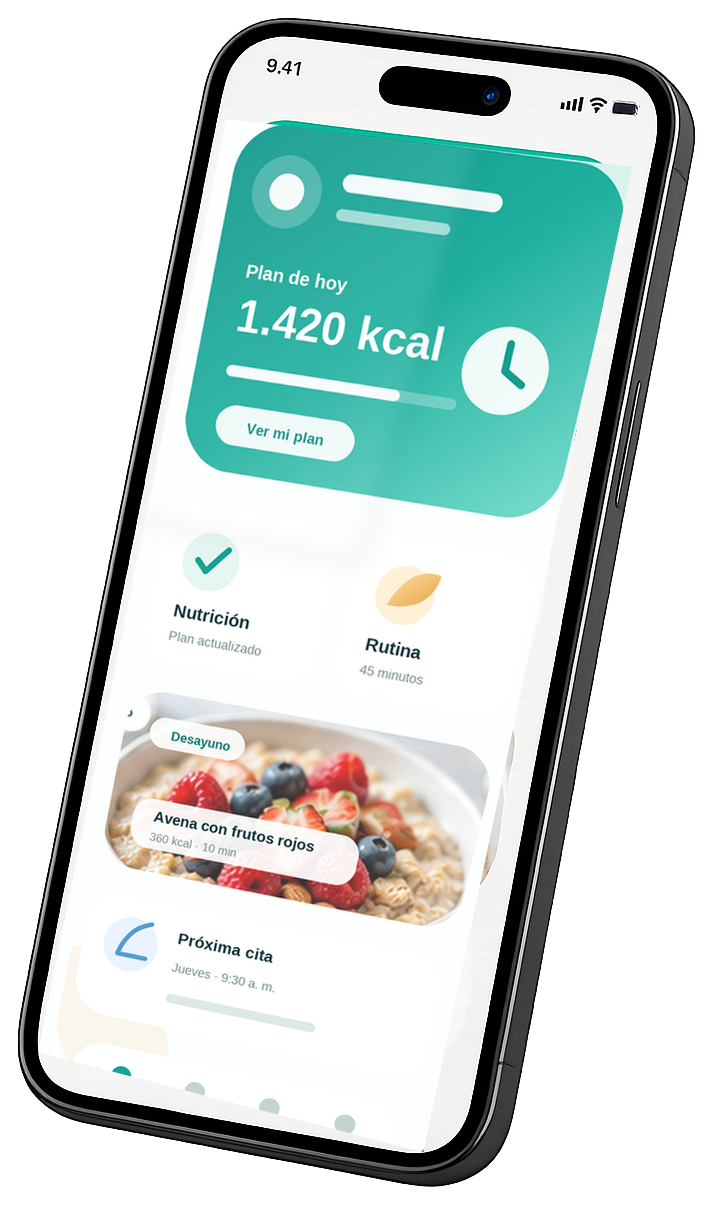 Mockup realista tipo iPhone Pro con la aplicación Living Healthy